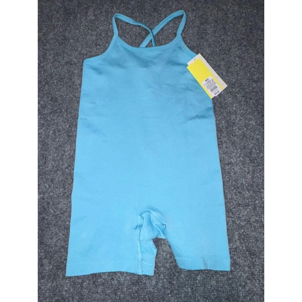 Girls' Seamless Bike Leotard - All in Motion Blue Size M 8 Nylon Spandex, Crissc